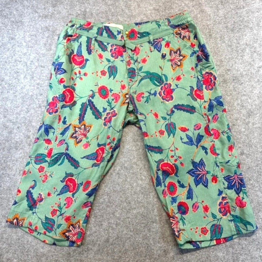Anthropologie Pilcro Letterpress Floral Culotte Shorts Green Boho Capri Women 10